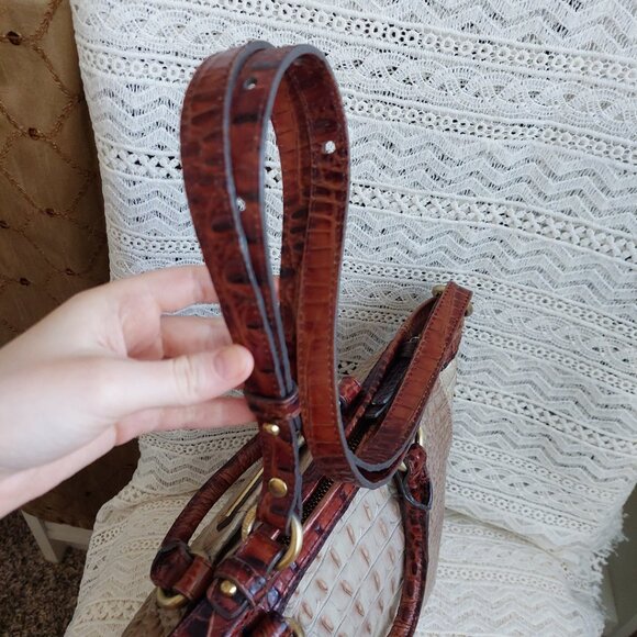 Brahmin Mini Arno Satchel Bag Champagne Gold & Pecan Brown Melbourne - Picture 8 of 15